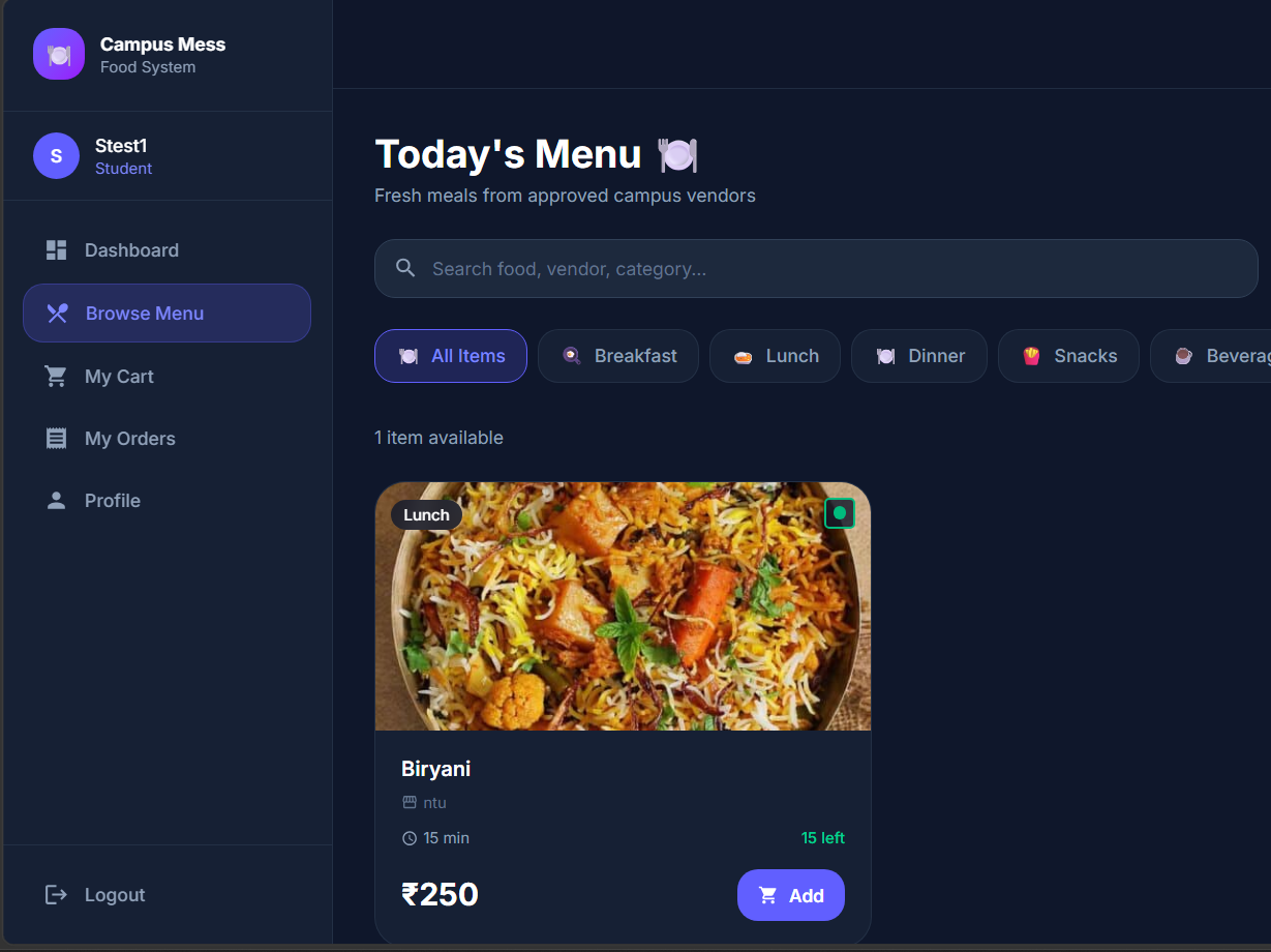 Student Menu UI